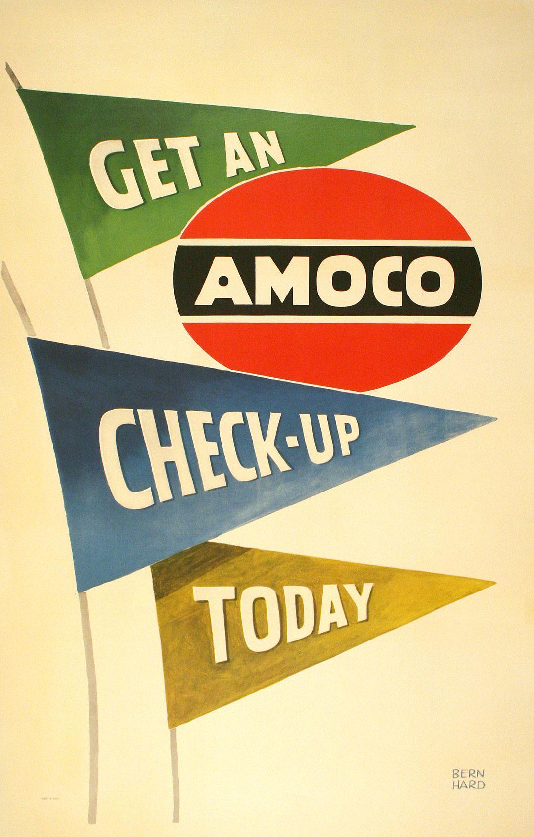 Original 1950's Lucian Bernhard Vintage Poster for Amoco - Get An Amoco Check-Up Today