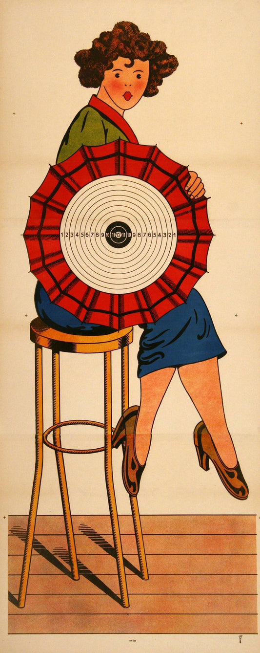Original c1880 Vintage Poster - Girl with Target Umbrella 183 - Wissembourg Collection