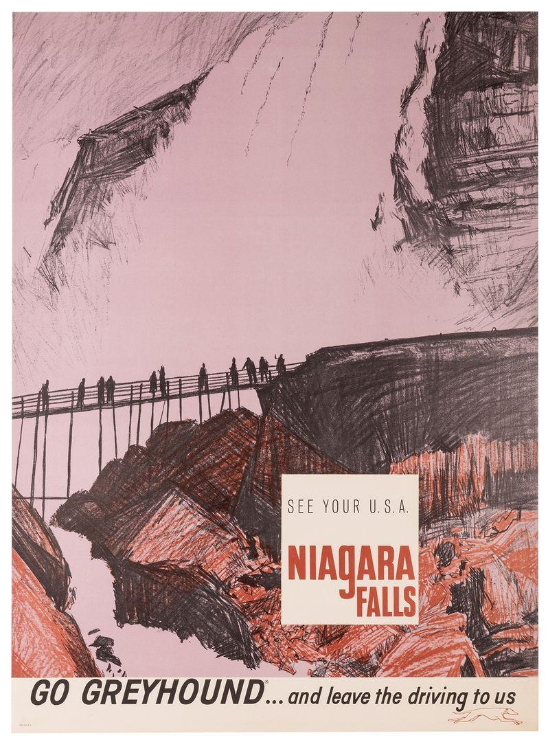 Go Greyhound Original Vintage Poster for Niagara Falls by Roth c1960