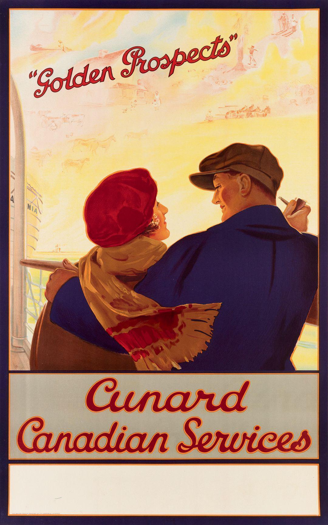 Original Cunard Poster c1925 - Golden Prospects Canadian Services
