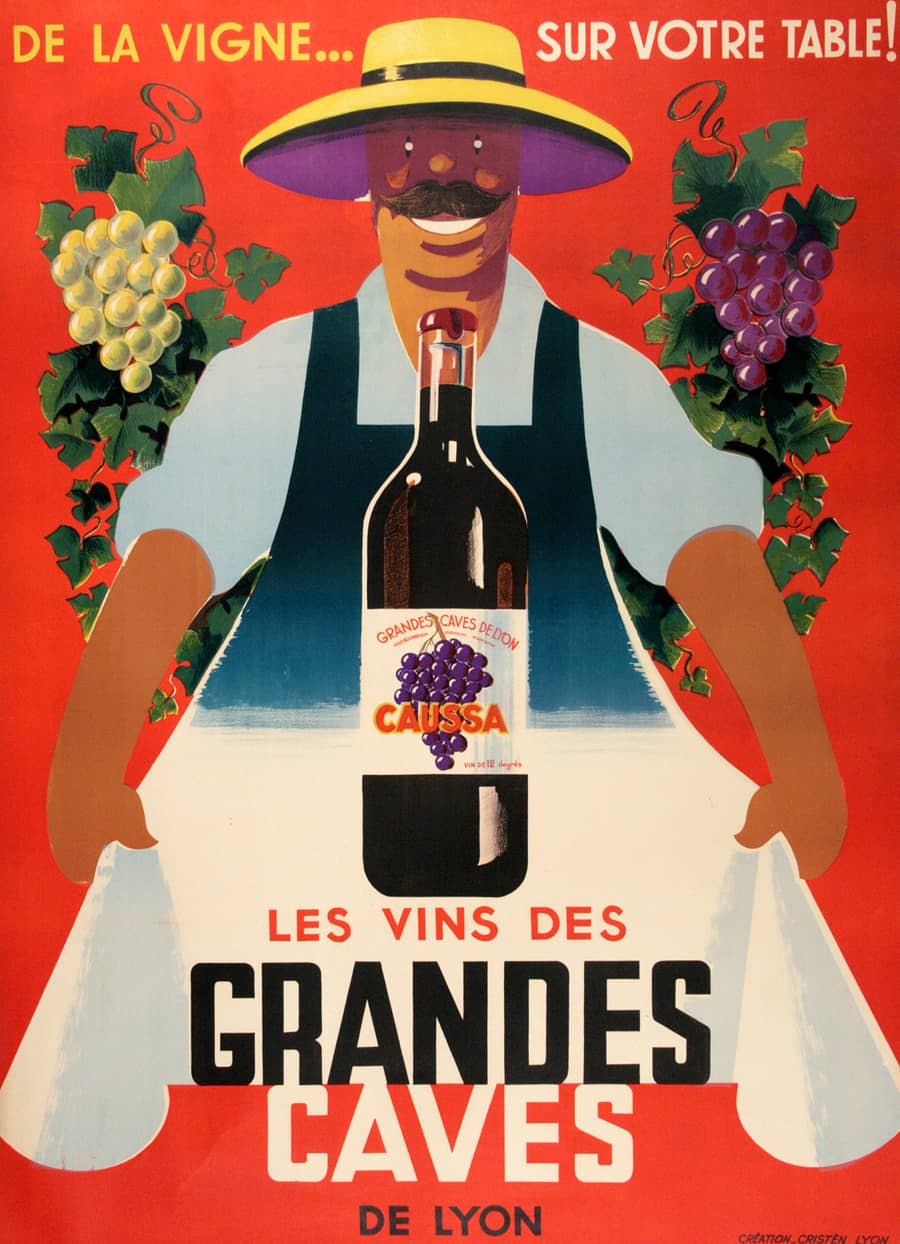 Original French Vintage Poster Circa 1950 for Grandes Caves Wine