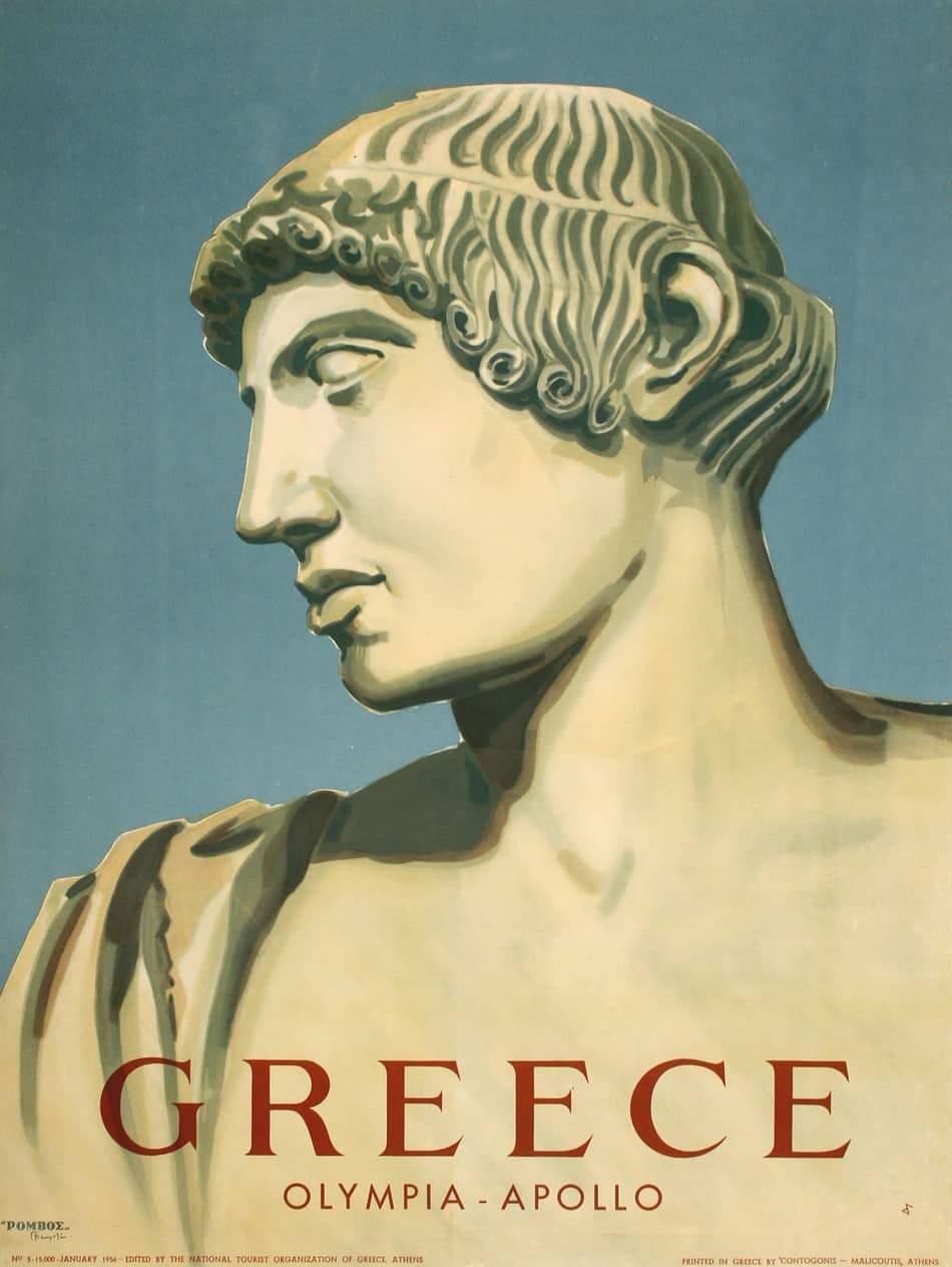 Original 1956 Greece Travel Poster for Apollo at Olympia