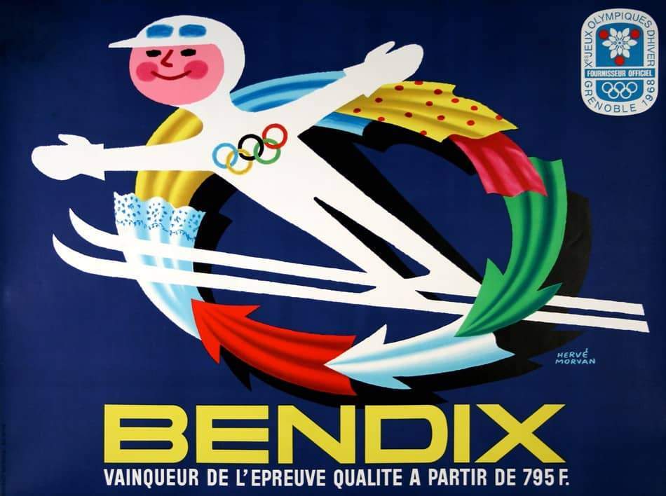 Grenoble Winter Olympics 1968 Original Poster for Bendix by Herve' Morvan