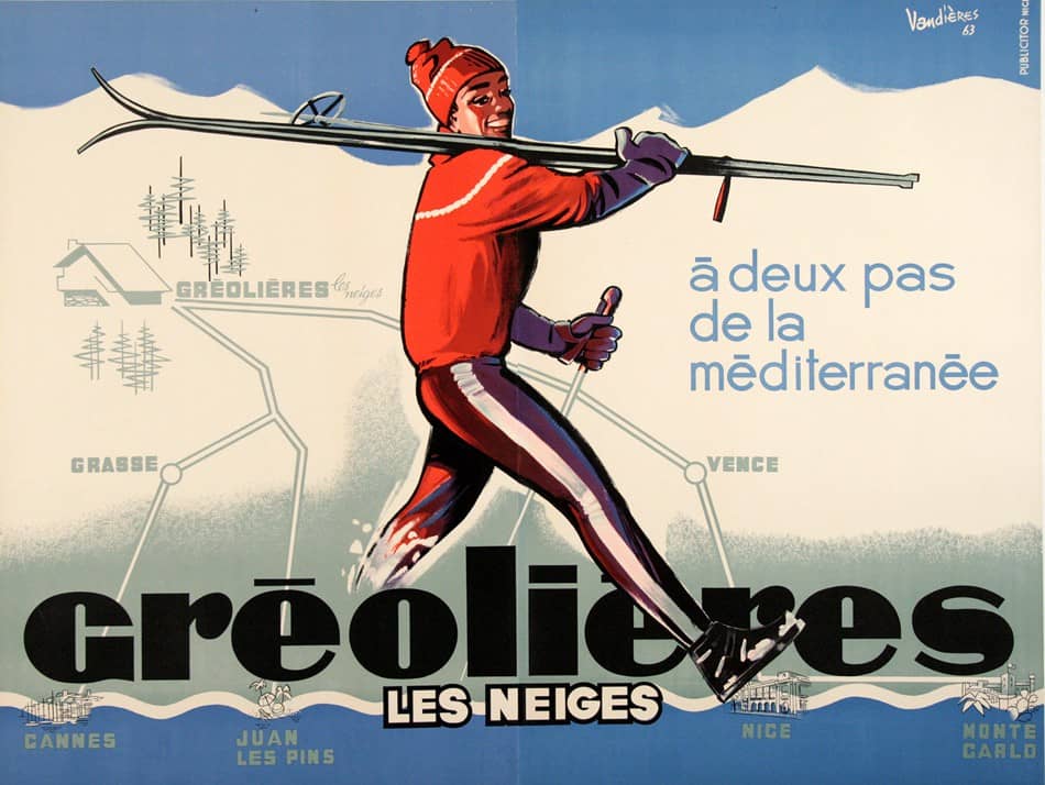 Original Greolieres Les Neiges Vintage French Ski Poster by Vandieres 1963