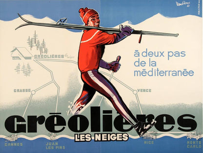 Original Greolieres Les Neiges Vintage French Ski Poster by Vandieres 1963
