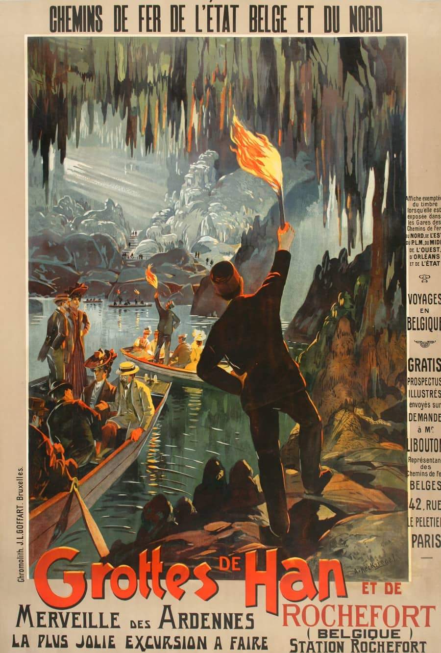 Original Grottes De Han Poster c1905 by Reckziegel