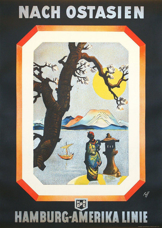 Original Vintage Hamburg Amerika Line Poster Nach Ostasien c1935 by Albert Fuss Japan