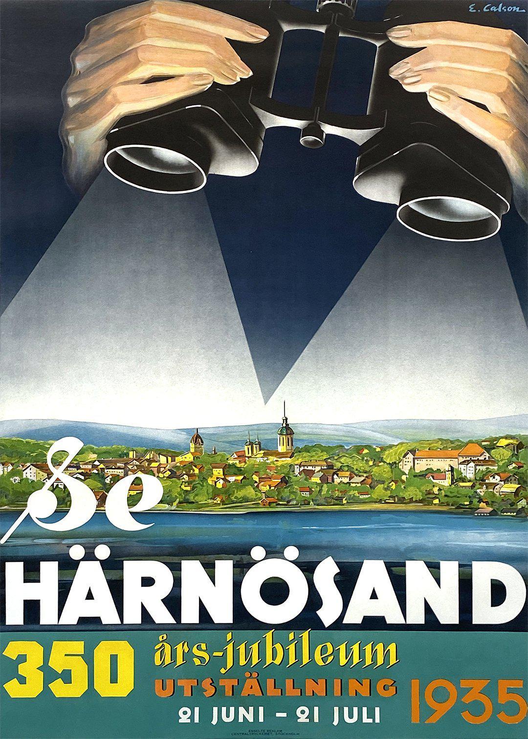 Original Vintage Swedish Travel Poster Harnosand by E Calson 1935 Swedish