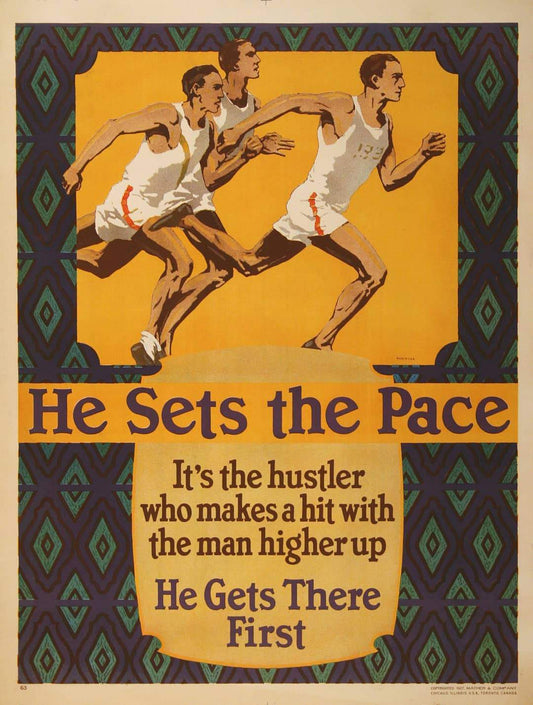 Original Mather Work Incentive Poster 1927 - He Sets the Pace - Athletes Running