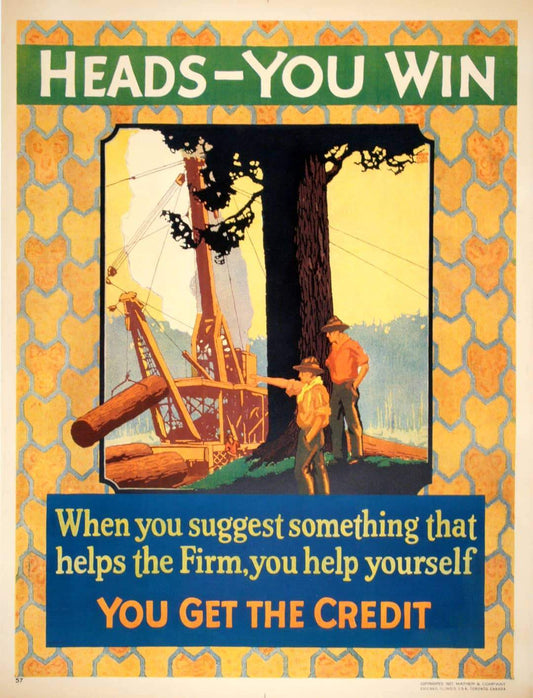 Original Mather Work Incentive Poster 1927 by Elmes - Heads You Win