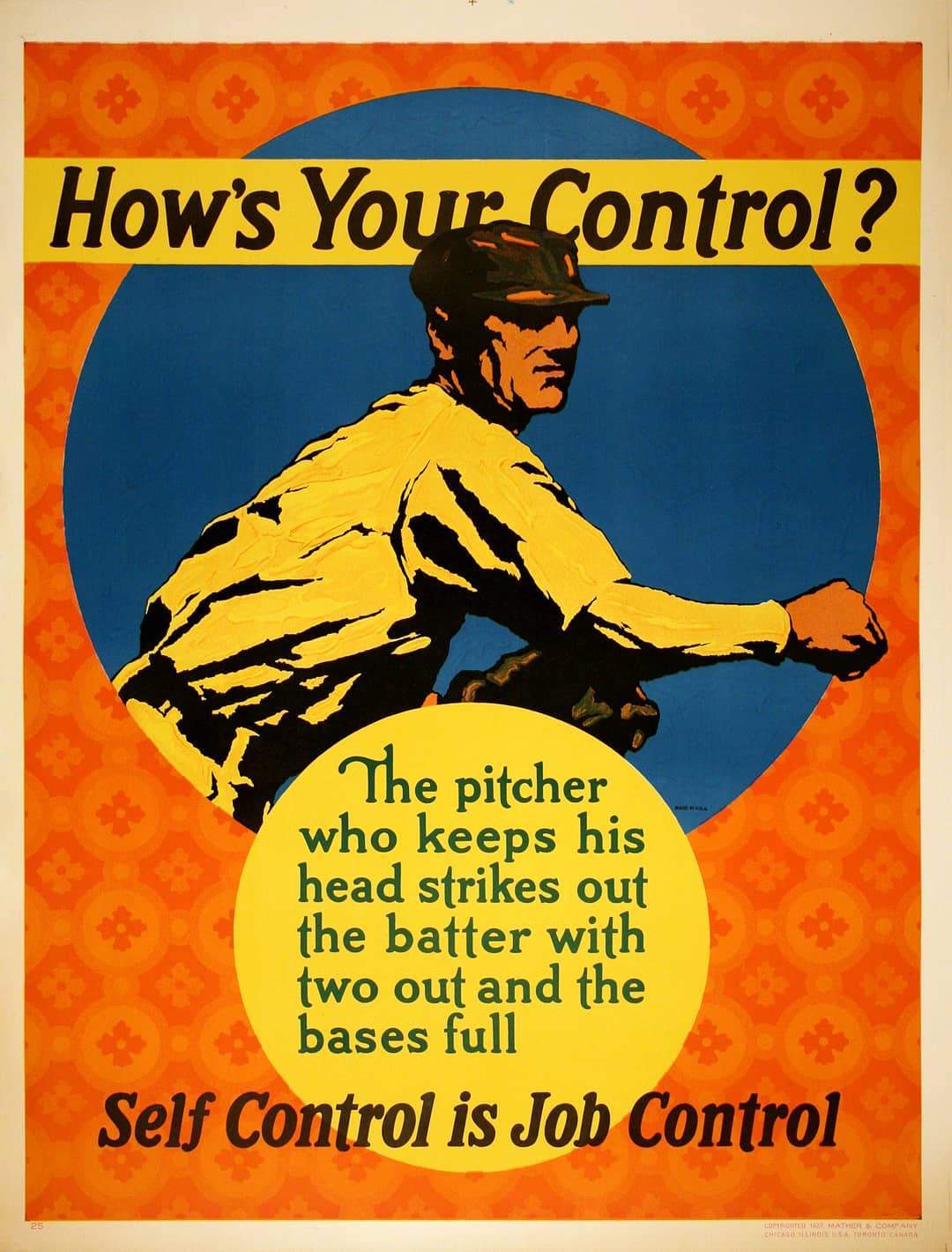 Original Mather Work Incentive Poster 1927 - How's Your Control Baseball