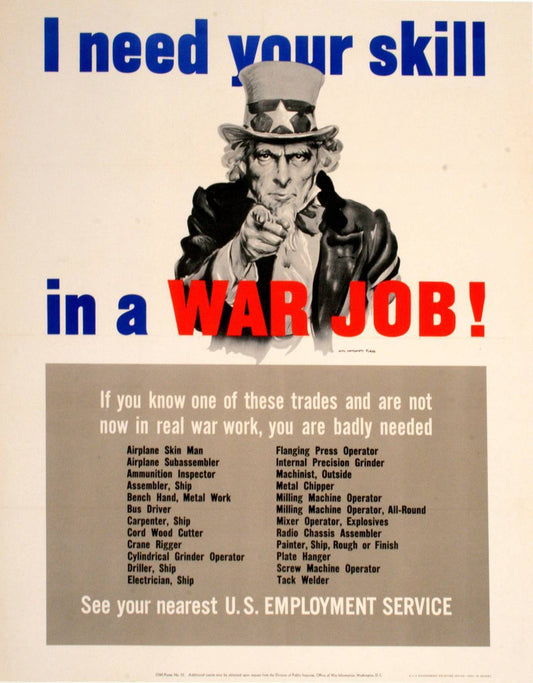 Original WWII 1943 Poster by Flagg - I Need Your Skill in a War Job - Large