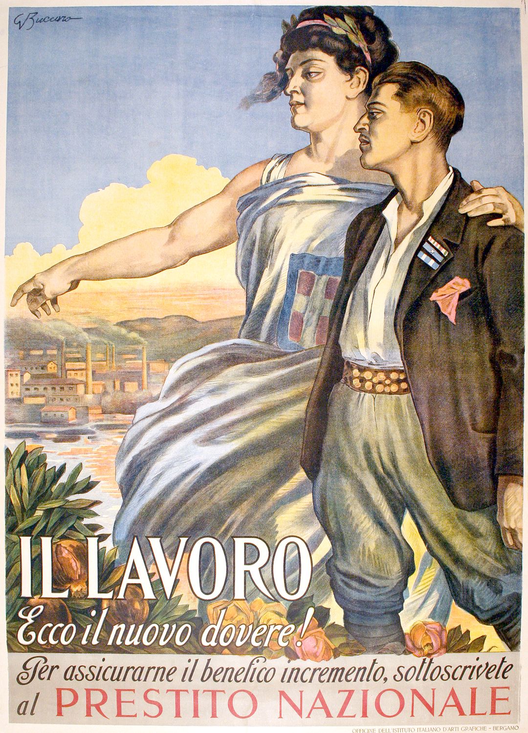 Italian Original Poster 1920 Il Lavoro Pretito Nazionale by Buccaro Large Format