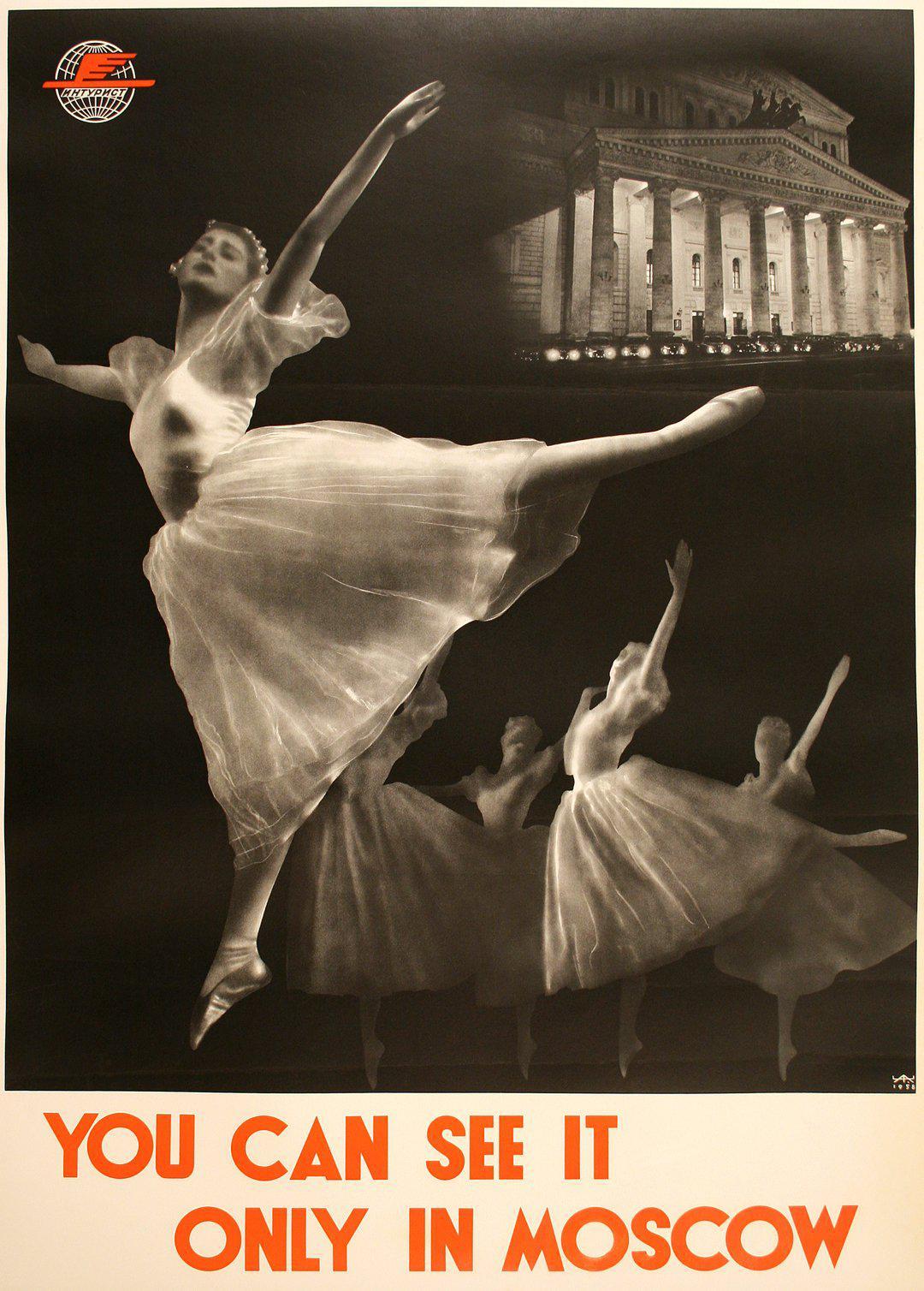 Original Vintage InTourist Ballet Poster You Can See it Only in Moscow c1950