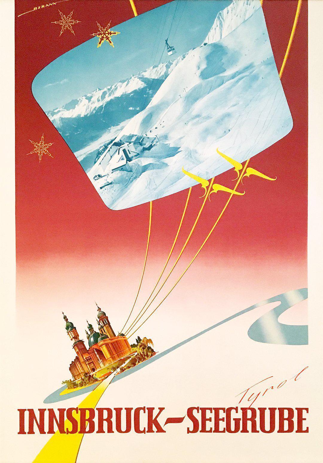 Original Vintage Austrian Ski Poster Inssbruck Seegrube by Berann c1955
