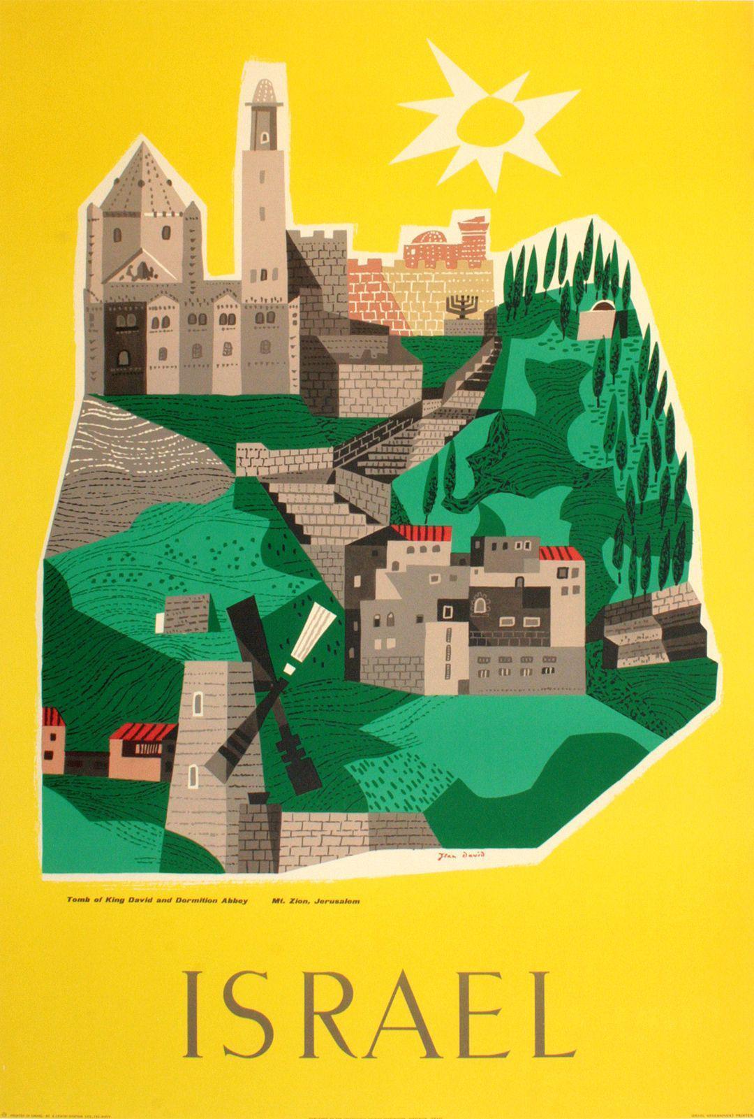 Original 1950's Israel Mount Zion Poster by Jean David