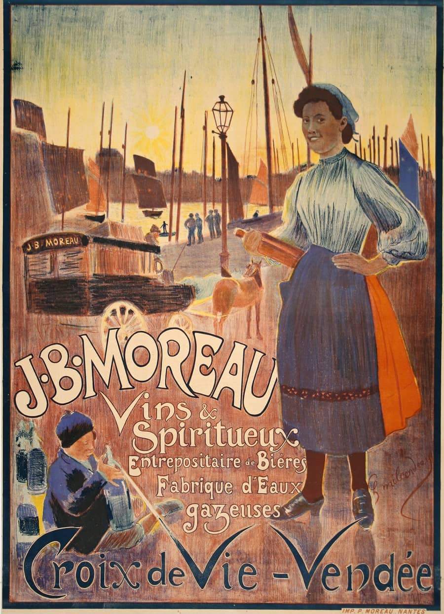 French Original Poster c1910 JB Moreau Vins & Spriteux