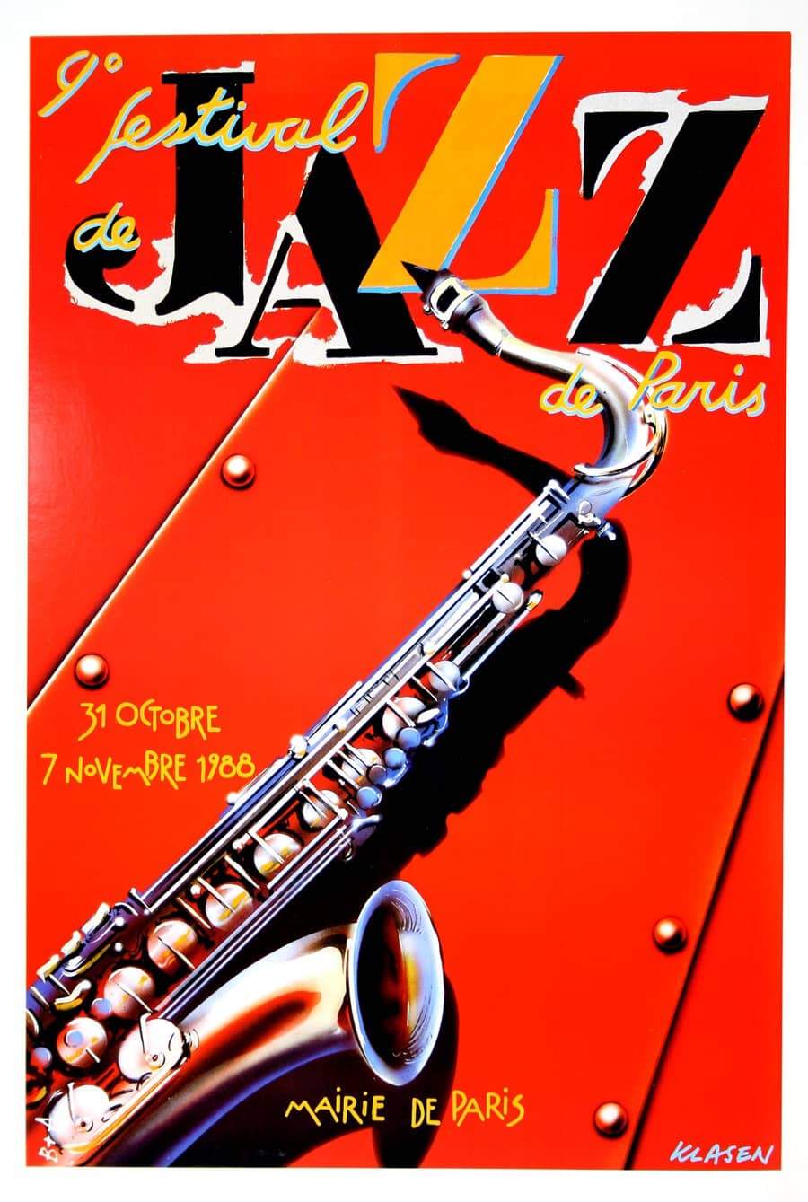 Original Vintage Jazz Poster 9th Festival de Jazz de Paris 1988 by Klasen