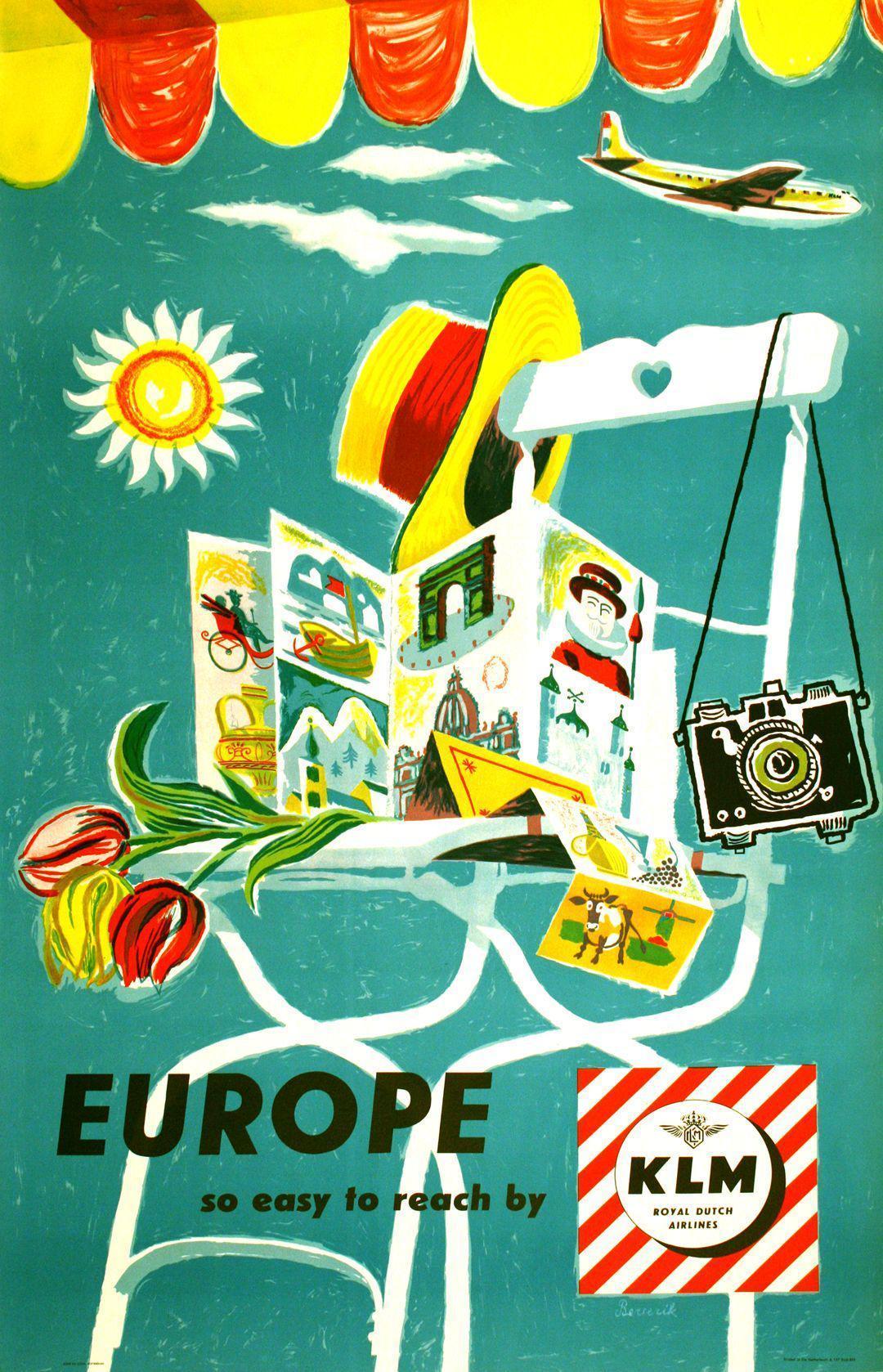 Original KLM 1950's Europe Poster by Herman Berserik