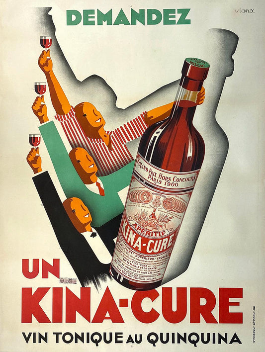 Original Vintage Kina Cure Liquor Poster by Viano c1930 Art Deco