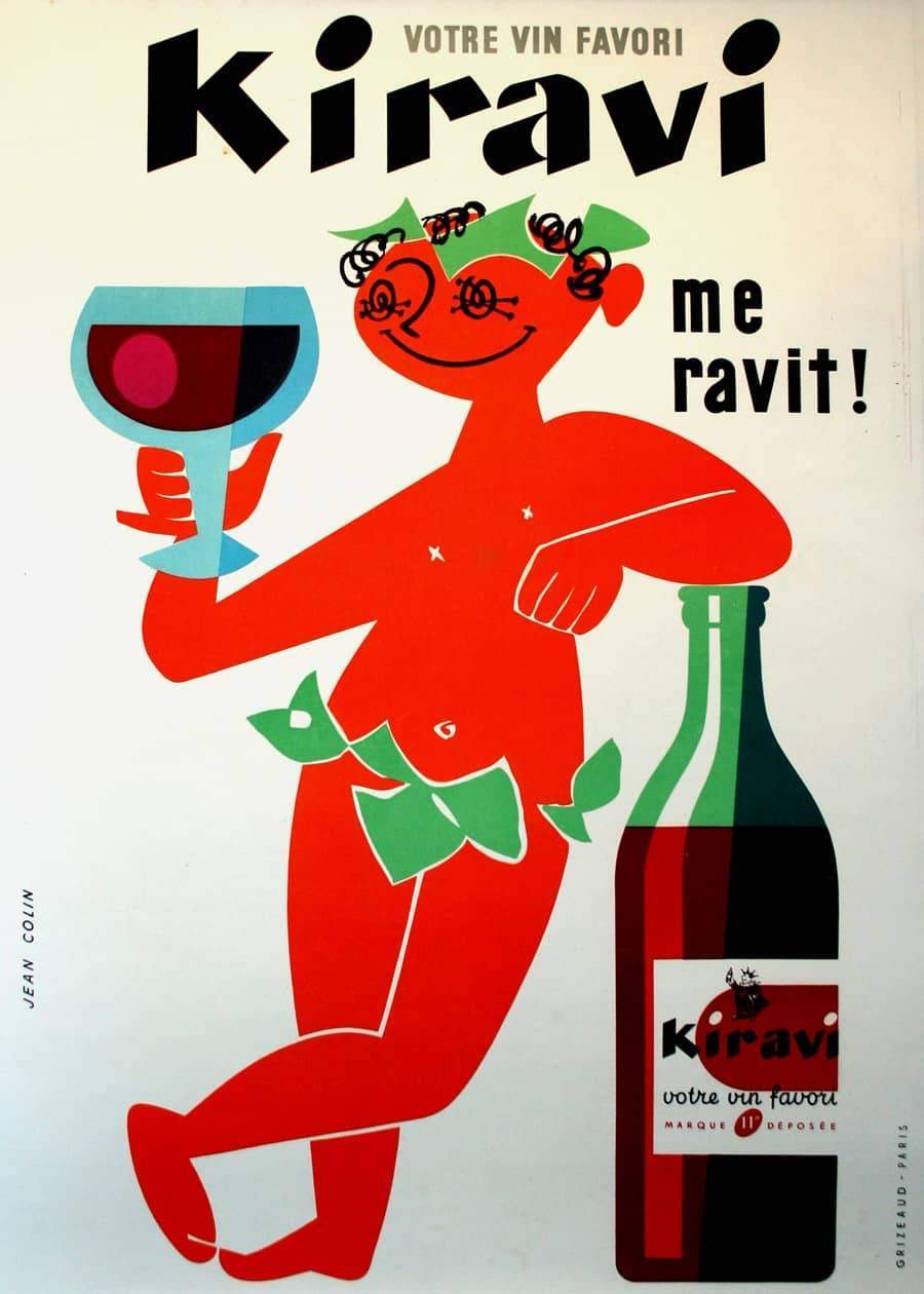 Original Vintage Wine Poster Kiravi by Jean Colin Bacchus