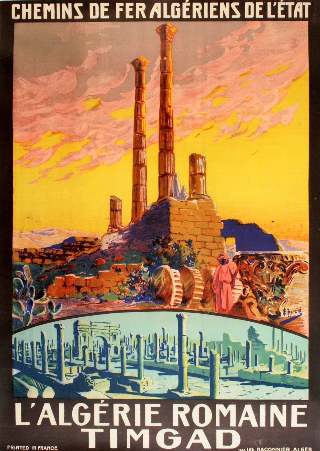 Original Timgad Algeria Poster 1925 by Edouard Herzig