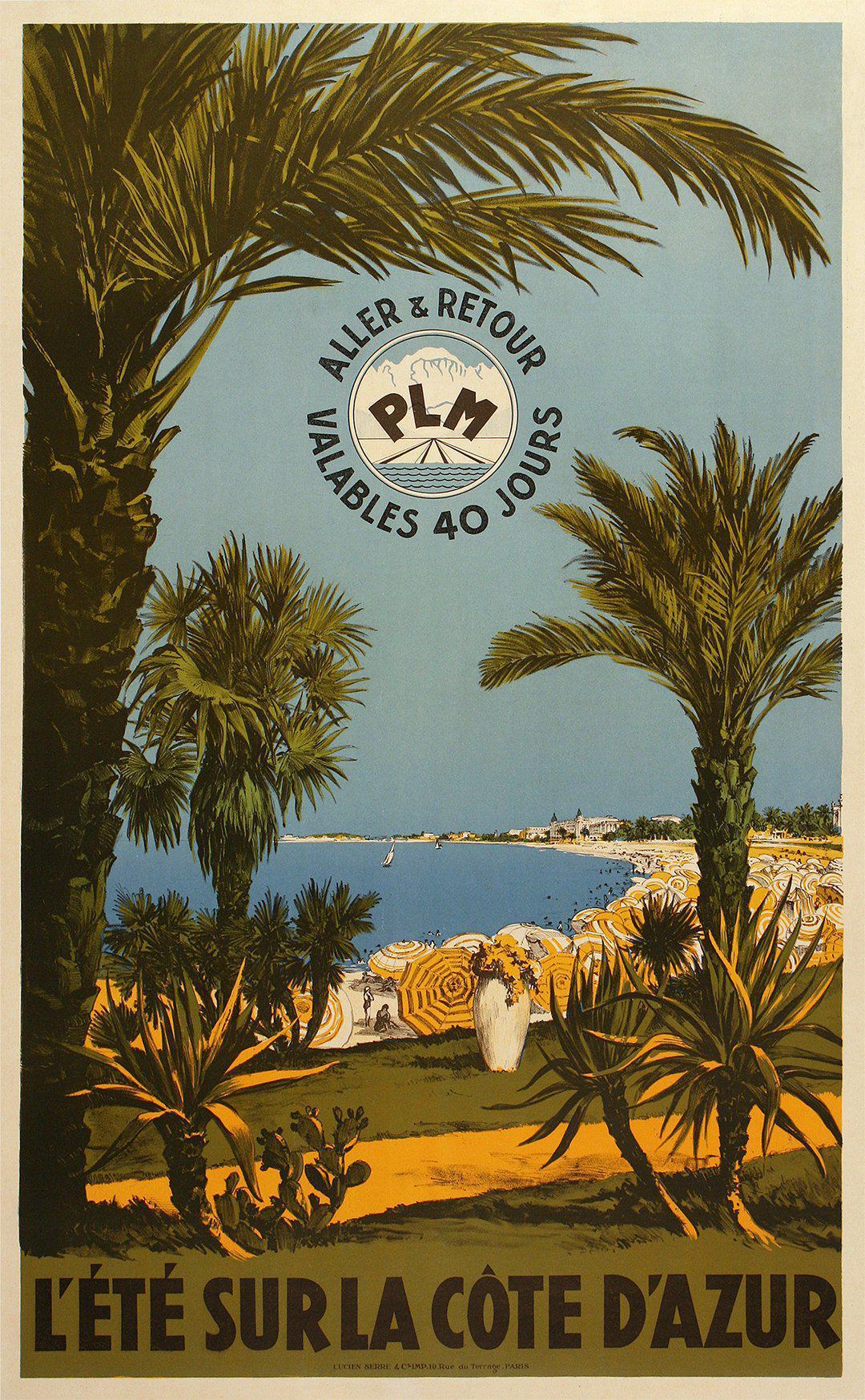 L'Ete Sur La Cote d'Azur French Summer Original Vintage Poster c1925 Riviera