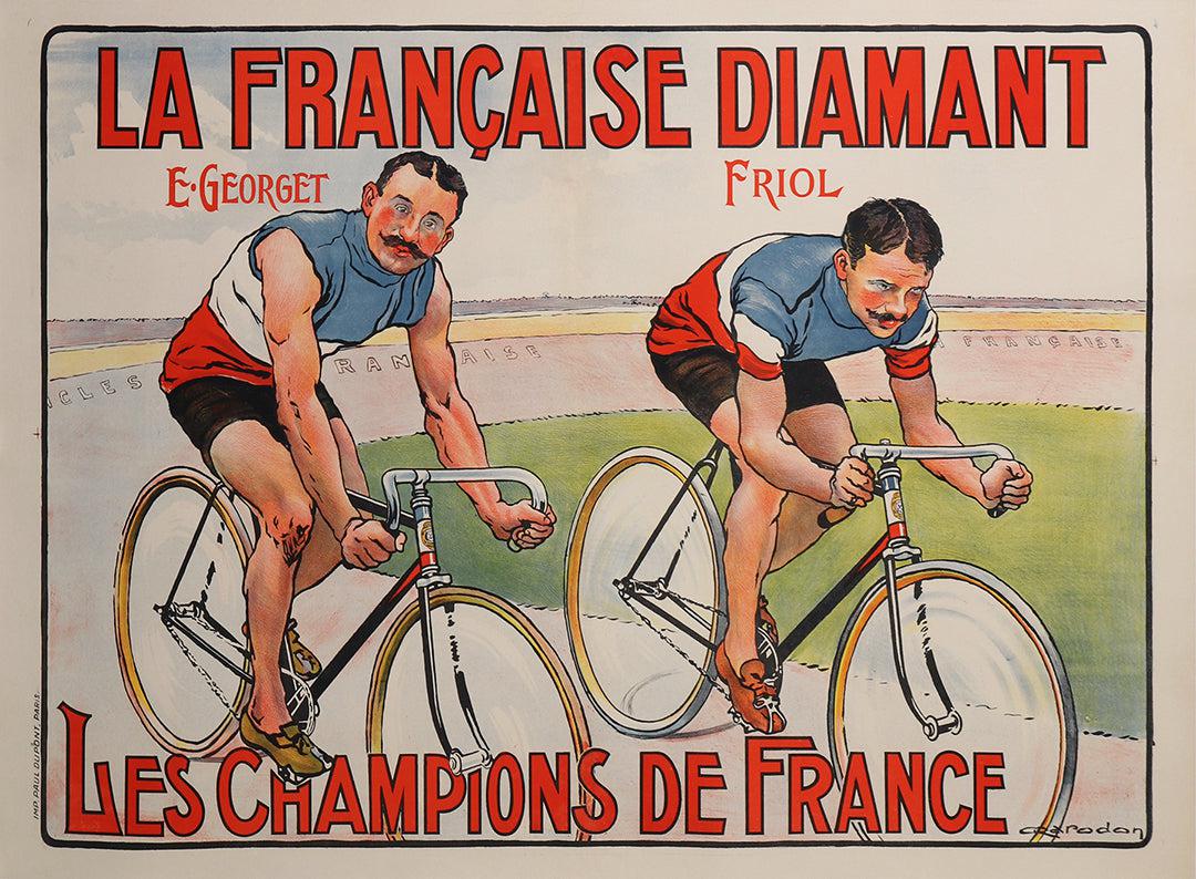 Original Vintage La Francaise Diamant Cycling Poster by Marodon 1910 Georget & Friol