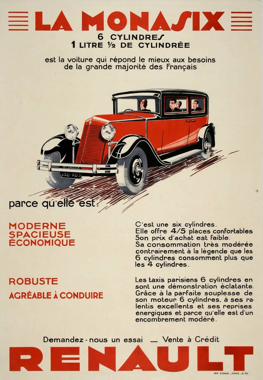 Original French Poster La Monasix Renault Auto c1930