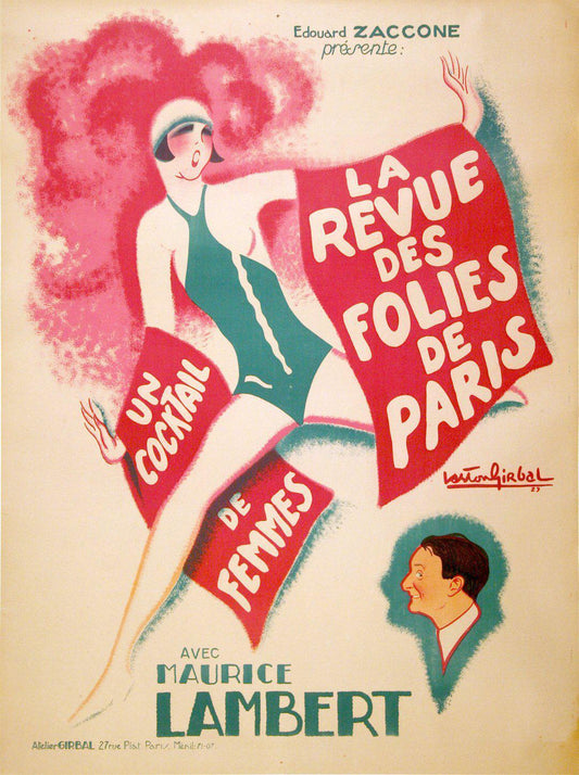 La Revue des Folies de Paris Cabaret Poster by Gaston Girbal 1929 Original