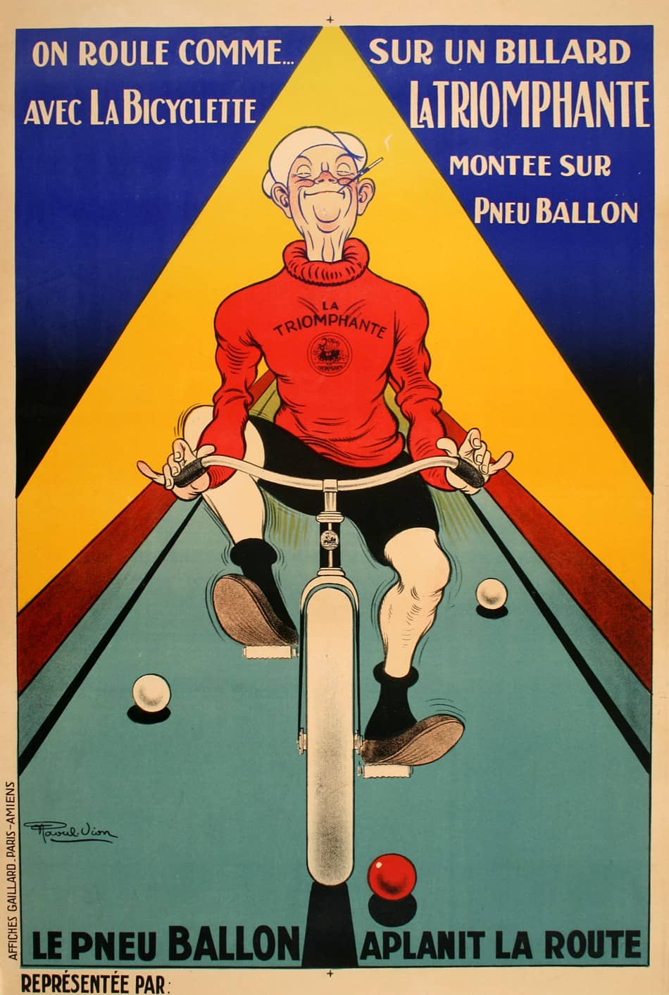 Original Vintage Bicycle Tire Poster La Triomphante by Vion 1920 Cycling
