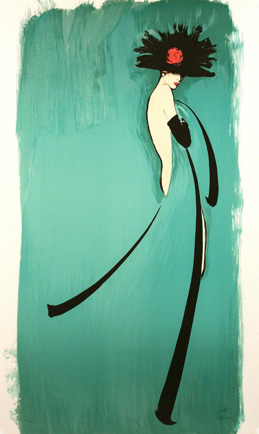 Original Vintage Lady In Green Signed and Numbered Print by Rene Gruau 1989