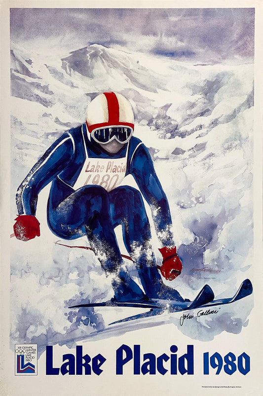 Lake Placid Winter Olympics 1980 - Skier Original Vintage Poster by John Gallucci Signed