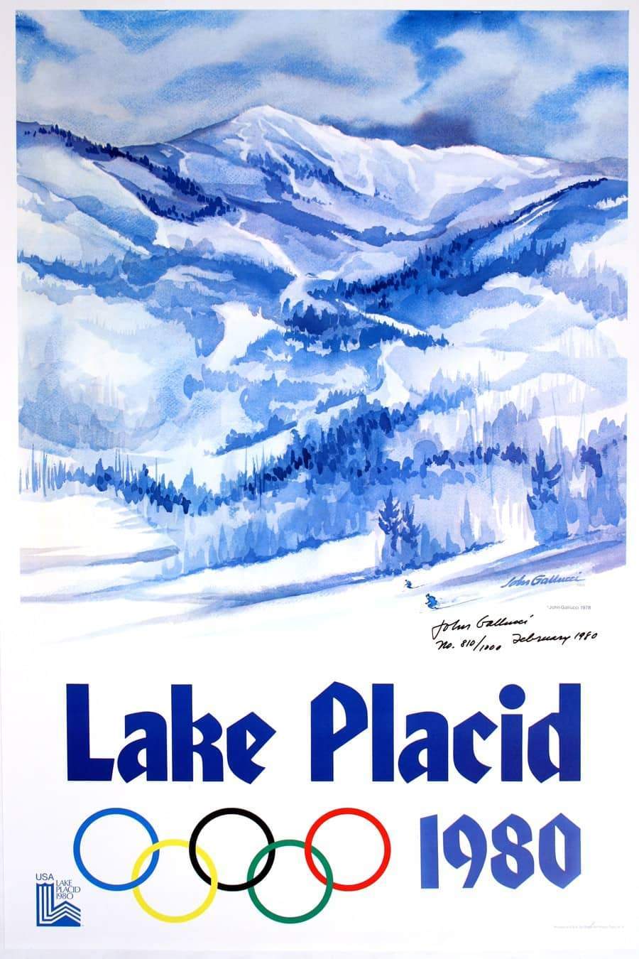 Lake Placid Winter Olympics 1980 Official Original Vintage Poster by John Gallucci Hand Signed and Numbered