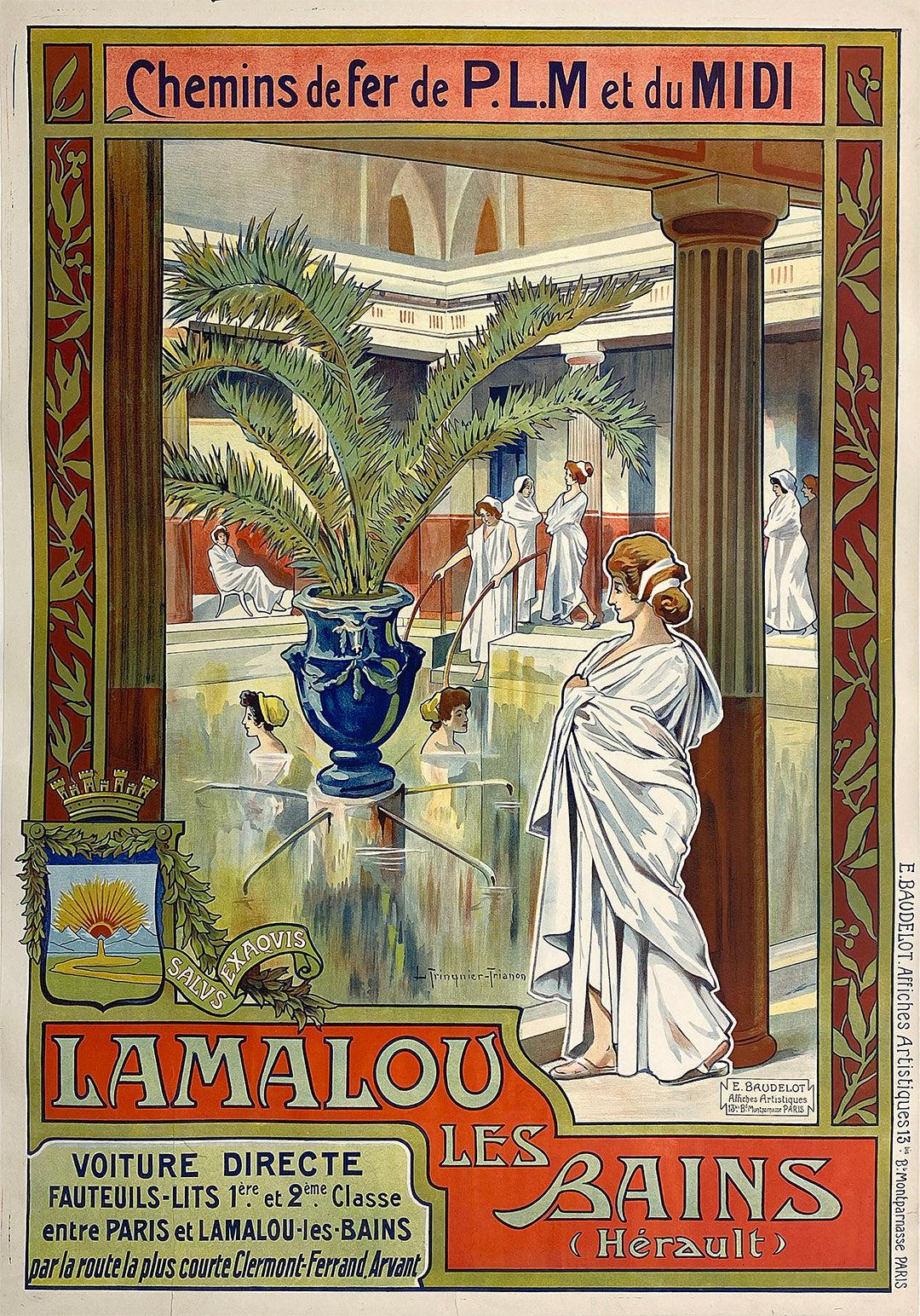 Original Vintage Poster - Lamalou Les Bains by Trinquier Trianon c1905 Chemin de Fer PLM