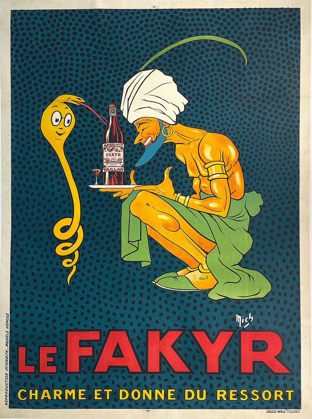 Original Vintage Le Fakyr by Mich Liquor Poster Snake Charmer