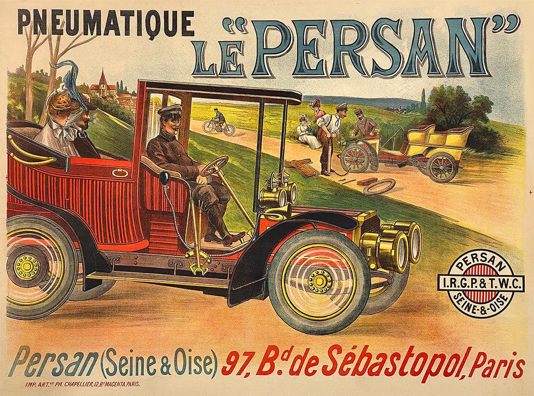 Original Vintage Le Persan Automobile Tire Poster c1910