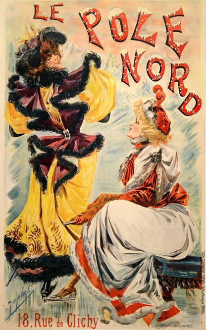 Le Pole Nord Poster c1900 by Japhet 2 Women Figure Skating