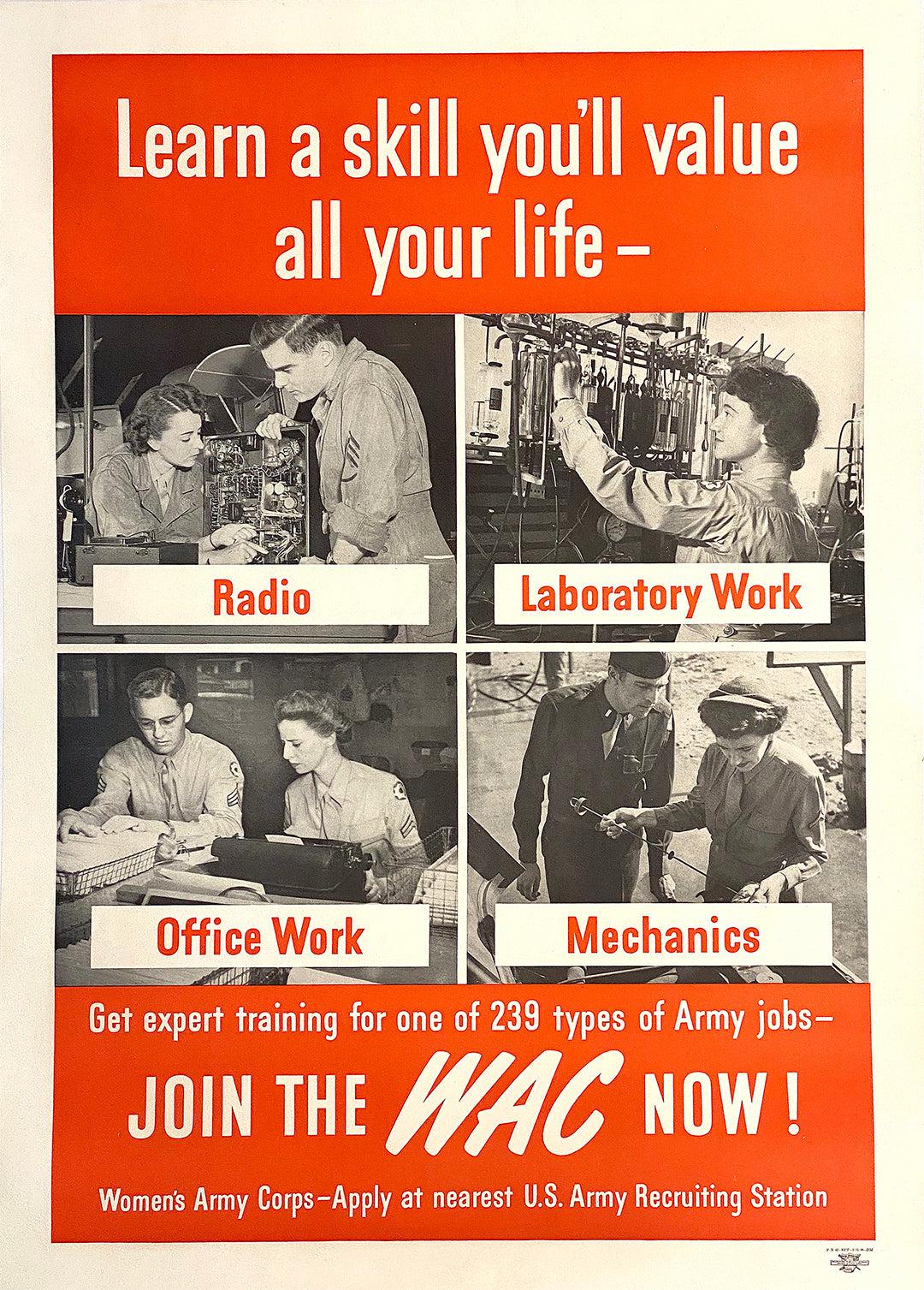 Learn a Skill - Join the WAC Original Vintage WWII Poster