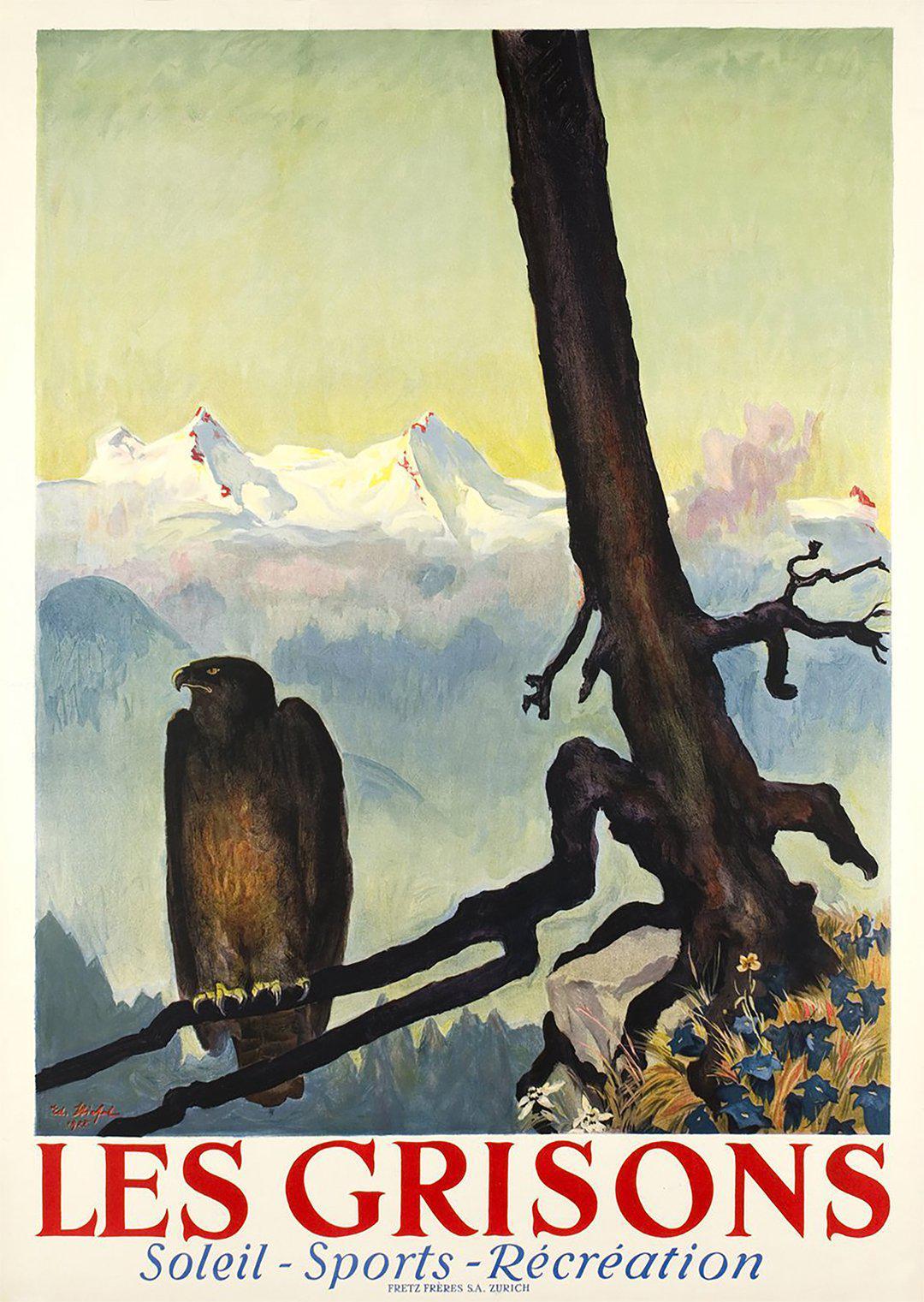 Original Vintage Swiss Travel Poster Les Grisons by Eduard Stiefel 1947