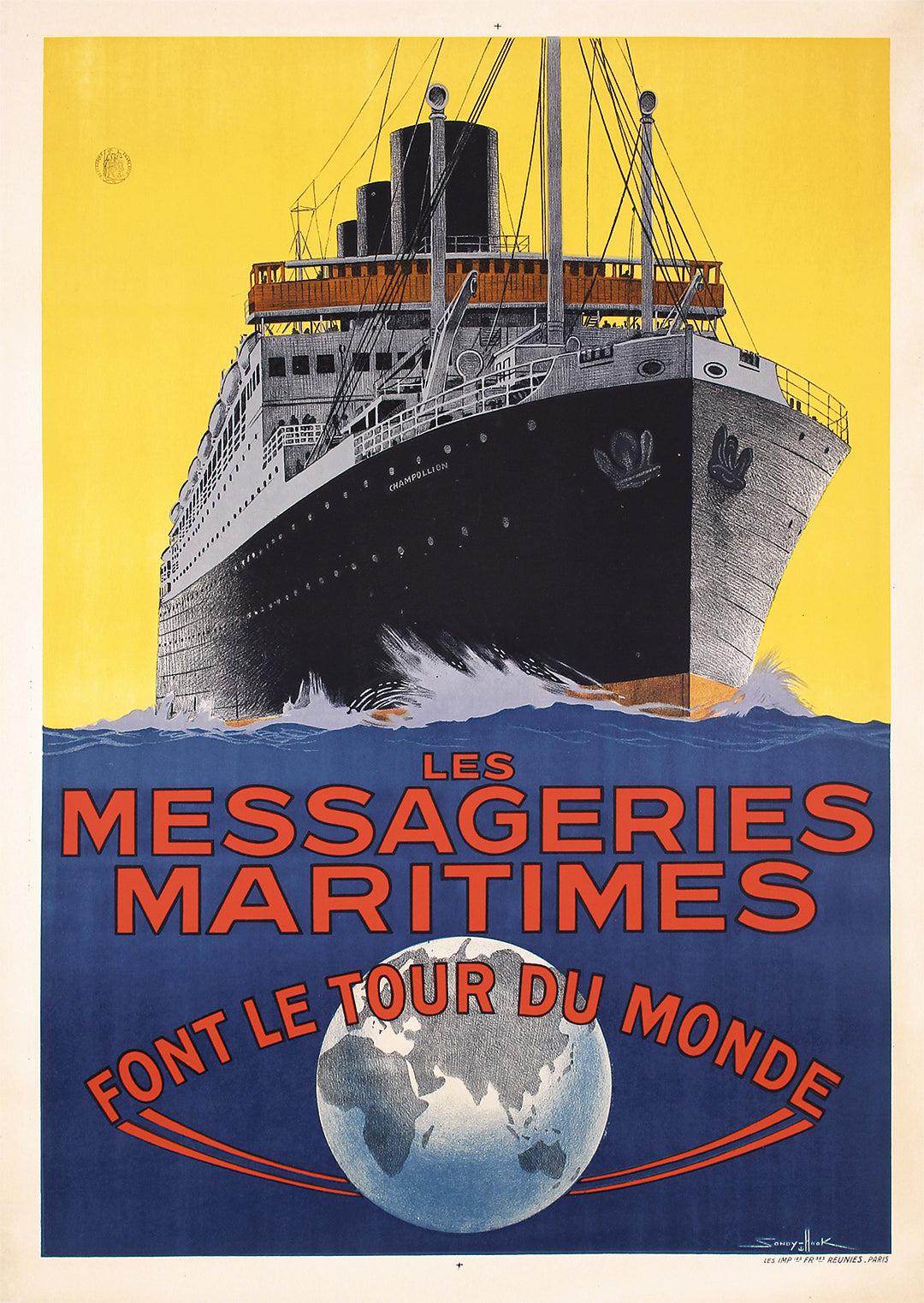 Original Vintage Ship Poster Les Messageries Maritimes by Sandy Hook c1930
