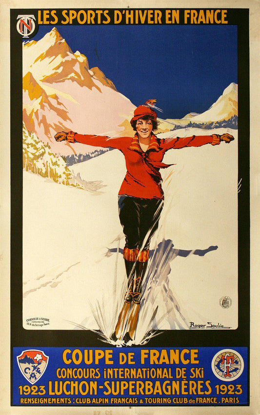 Original Vintage French Ski Poster Les Sports d'Hiver en France Coupe 1923 by Roger Soubie