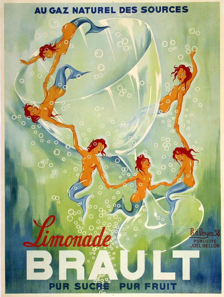 Original French Limonade Brault Mermaids Poster by Noyer 1938