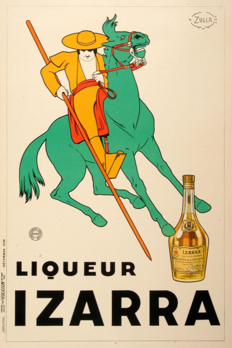 French Original Vintage Poster 1934 for Liqueur Izarra by Zulla