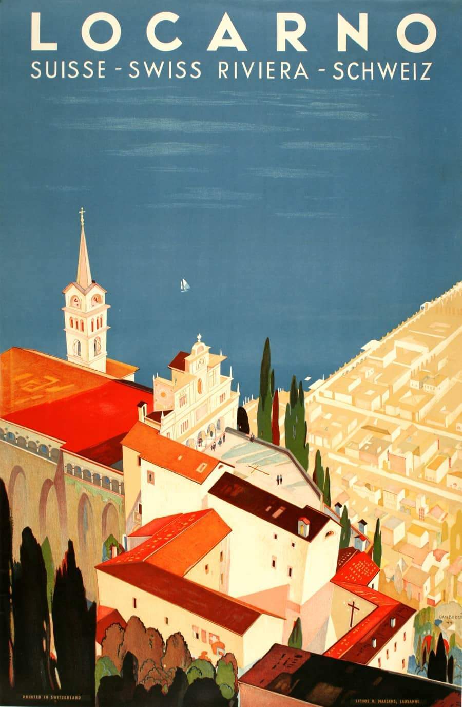 Locarno Original Swiss Travel Poster 1944 by Daniele Buzzi