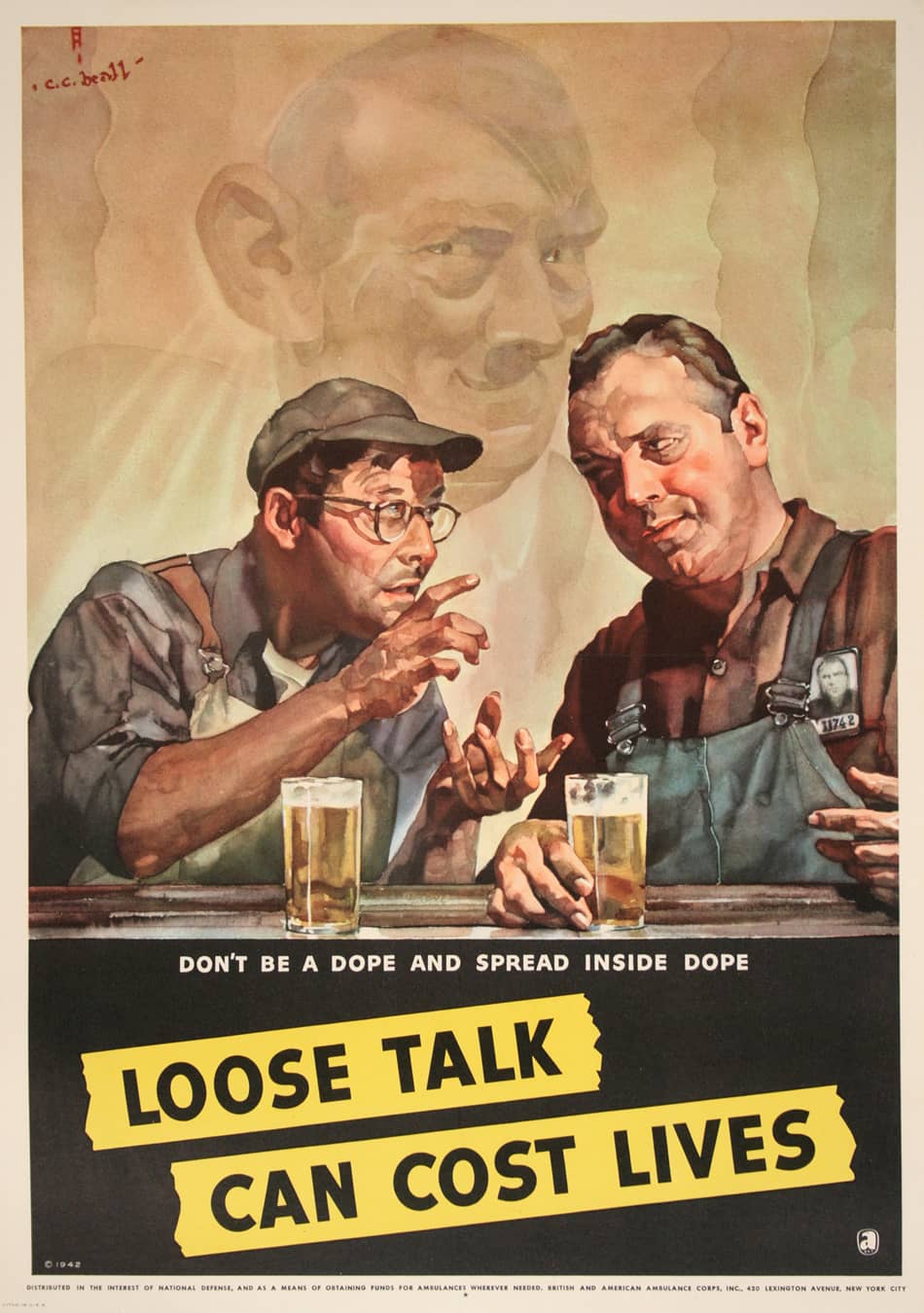 Original world War II Poster - Loose Talk Can Cost Lives - Don't Be A dope by C.C. Beall 1942