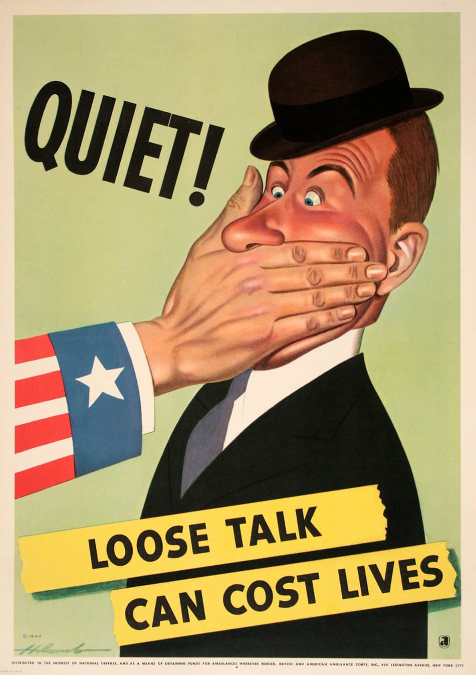 Original World War II Poster - Loose Talk can Cost Lives Quiet by Holcomb 1942