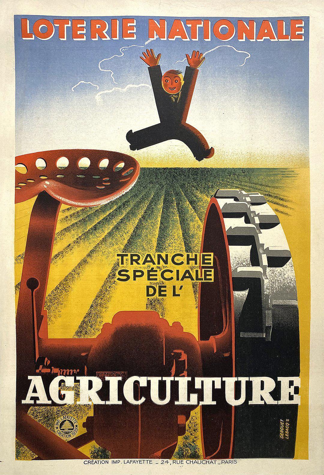 Original Vintage French Loterie Nationale Poster Agriculture by Derouet Lasacq 1939