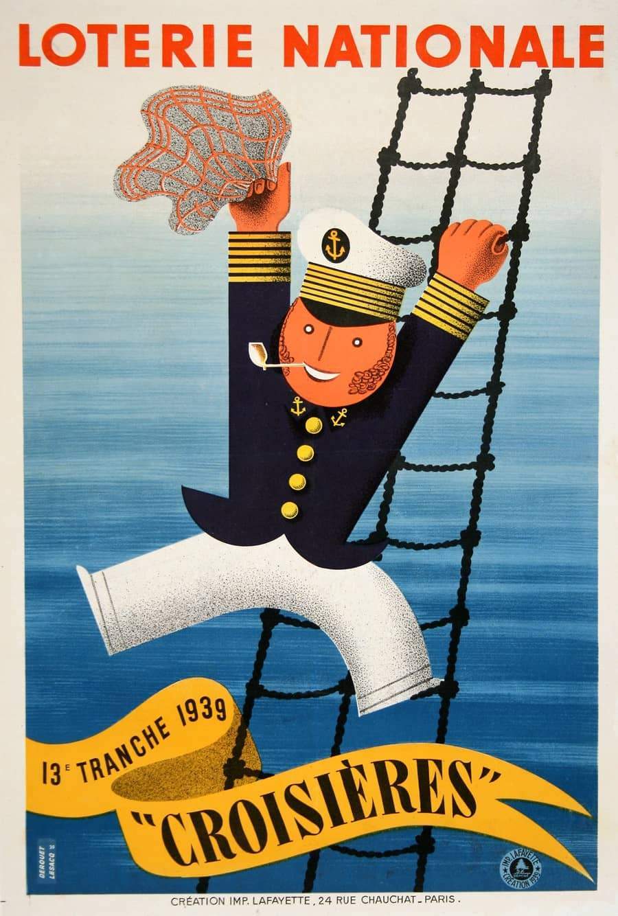 Derouet Lesacq Poster for Loterie Nationale France 1939 Croisieres