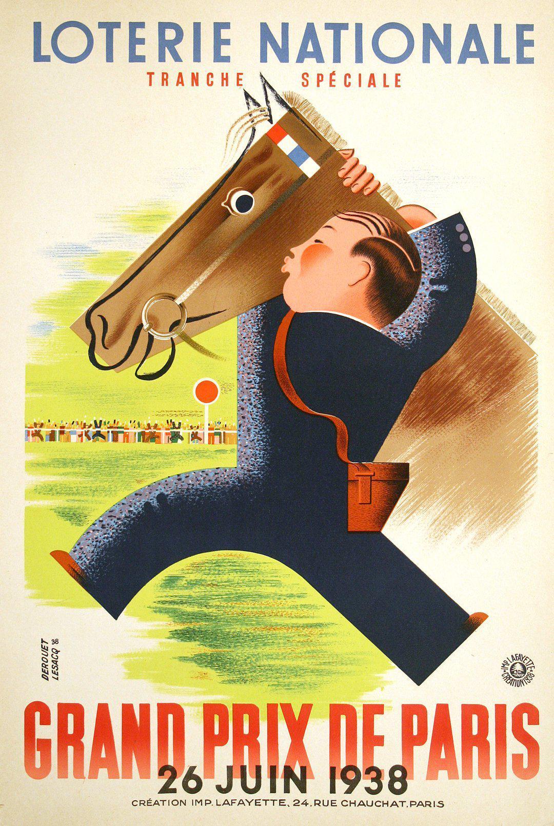 Loterie National French Poster by Derouet Lesacq - Grand Prix de Paris 1938
